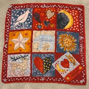 Daniel Hechter Paris Silk Scarf collage heart moon star sun bird red